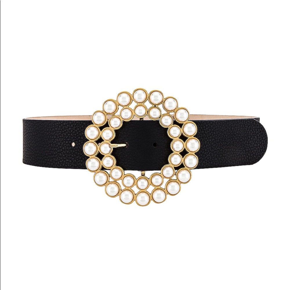 Antonia Leather Belt With Pearl Buckle